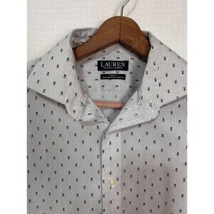 Ralph Lauren Mens Button Down Size M fits S Skull & Bones Slim Fit Dress Shirt